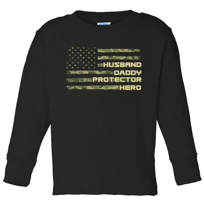 Husband Daddy Protection Hero US American Camo Flag Toddler Long Sleeve Shirt