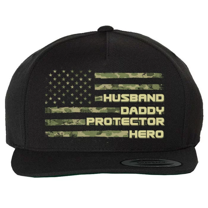 Husband Daddy Protection Hero US American Camo Flag Wool Snapback Cap