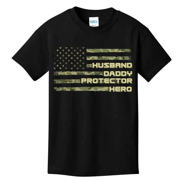 Husband Daddy Protection Hero US American Camo Flag Kids T-Shirt