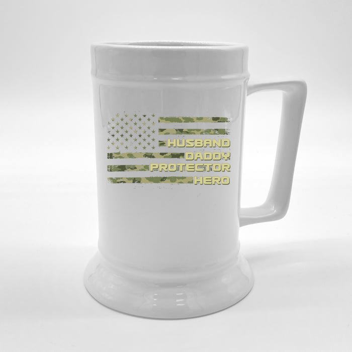 Husband Daddy Protection Hero US American Camo Flag Front & Back Beer Stein