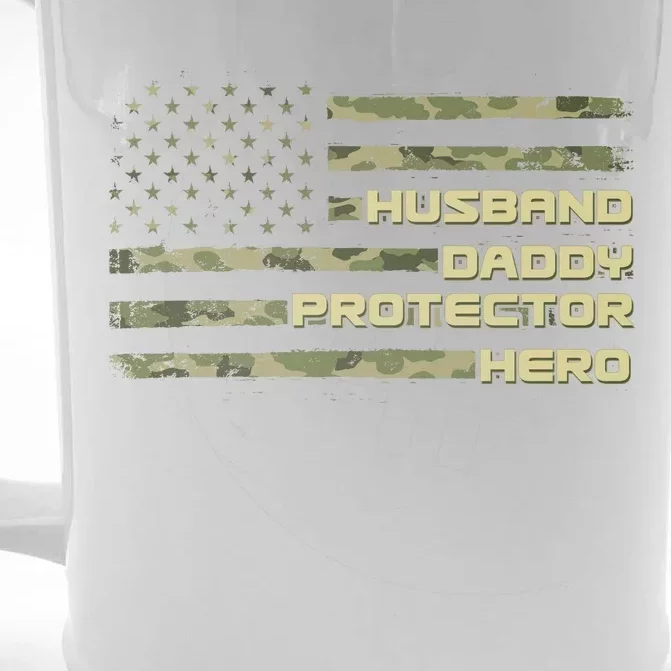 Husband Daddy Protection Hero US American Camo Flag Front & Back Beer Stein