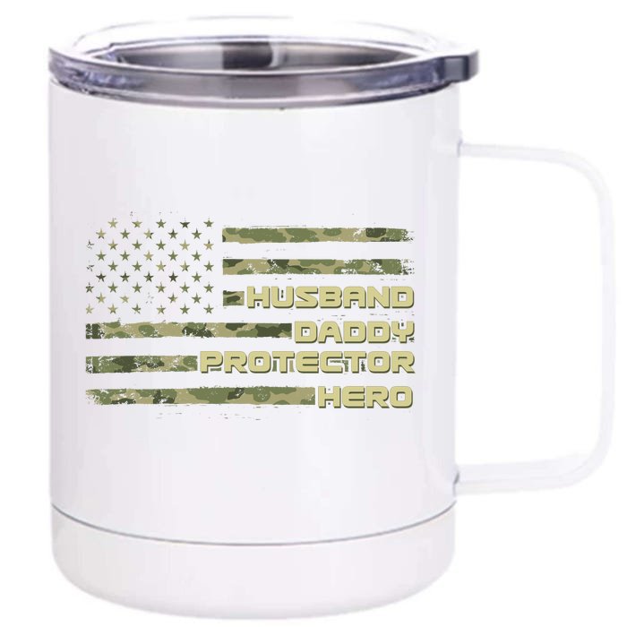 Husband Daddy Protection Hero US American Camo Flag Front & Back 12oz Stainless Steel Tumbler Cup