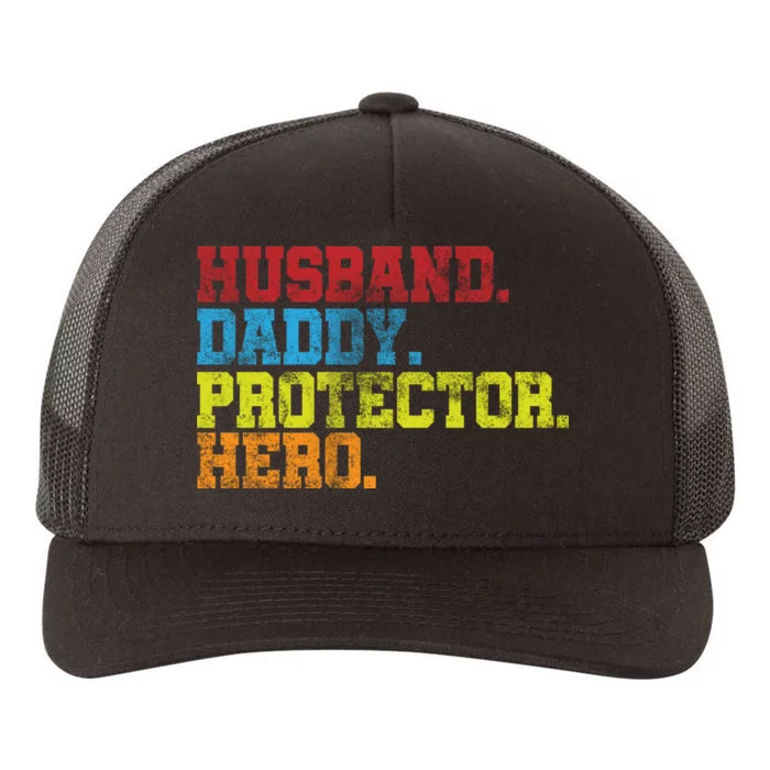 Husband Daddy Protector Hero Distressed Yupoong Adult 5-Panel Trucker Hat