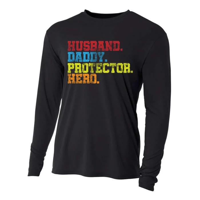 Husband Daddy Protector Hero Distressed Cooling Performance Long Sleeve Crew