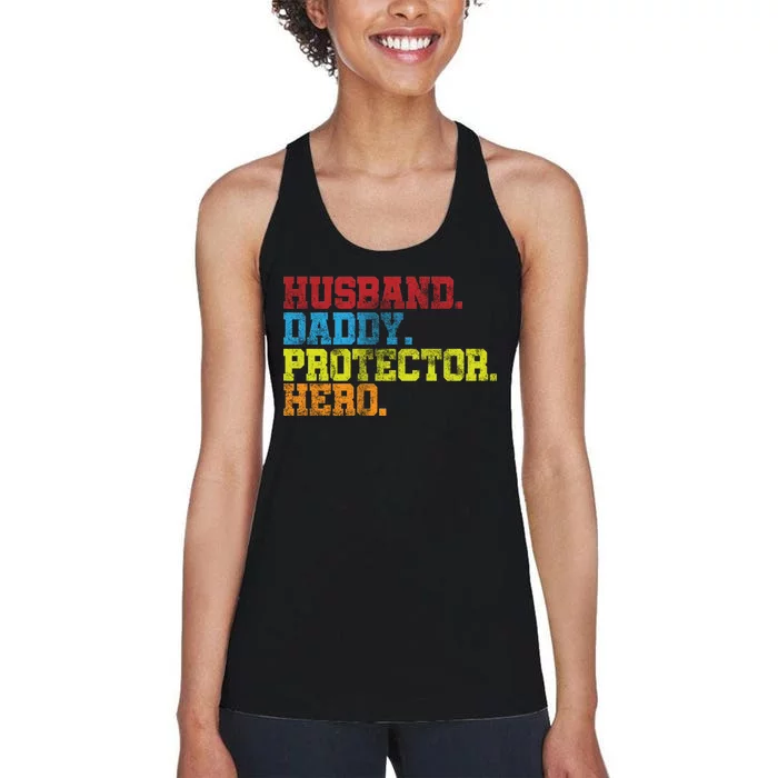 Husband Daddy Protector Hero Distressed Women's Racerback Tank