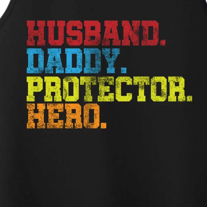 Husband Daddy Protector Hero Distressed Performance Tank