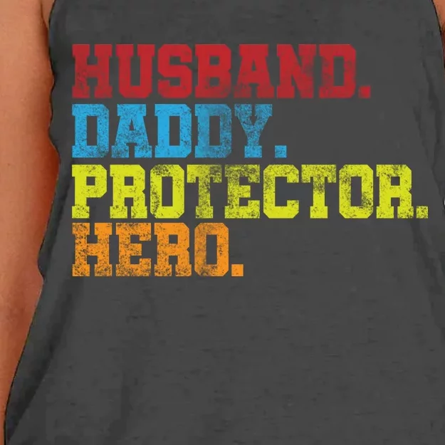 Husband Daddy Protector Hero Distressed Women's Knotted Racerback Tank