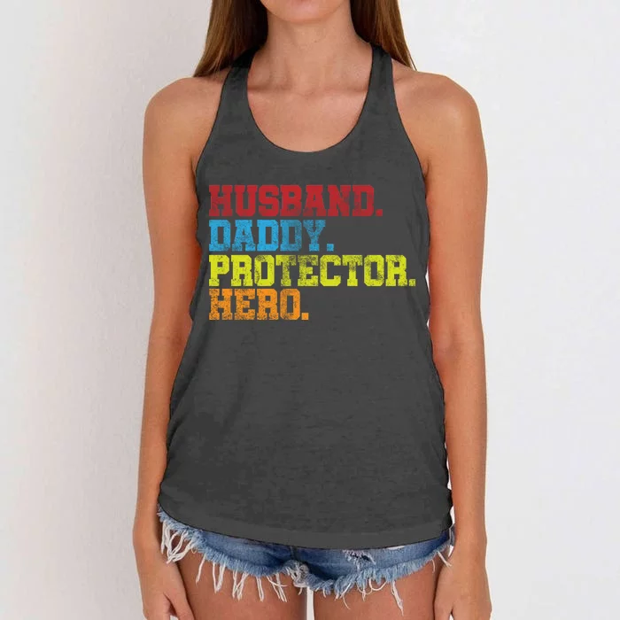 Husband Daddy Protector Hero Distressed Women's Knotted Racerback Tank