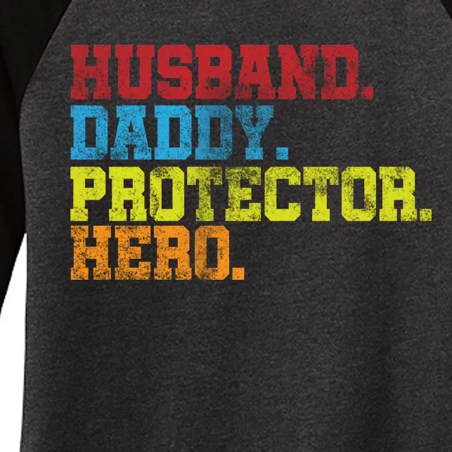 Husband Daddy Protector Hero Distressed Women's Tri-Blend 3/4-Sleeve Raglan Shirt