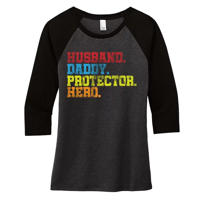 Husband Daddy Protector Hero Distressed Women's Tri-Blend 3/4-Sleeve Raglan Shirt