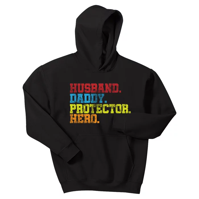 Husband Daddy Protector Hero Distressed Kids Hoodie