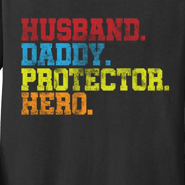 Husband Daddy Protector Hero Distressed Kids Long Sleeve Shirt