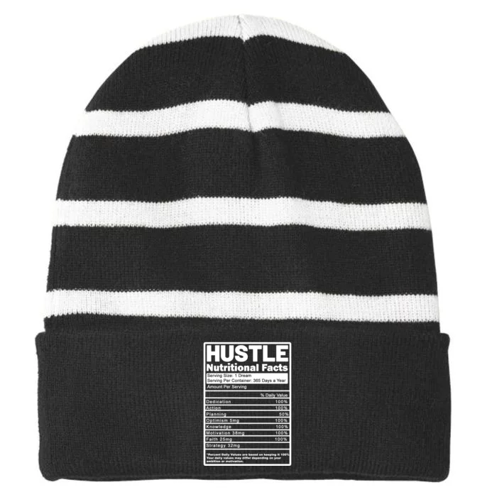 Hustle Nutrition Facts Values Striped Beanie with Solid Band