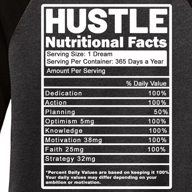 Hustle Nutrition Facts Values Women's Tri-Blend 3/4-Sleeve Raglan Shirt