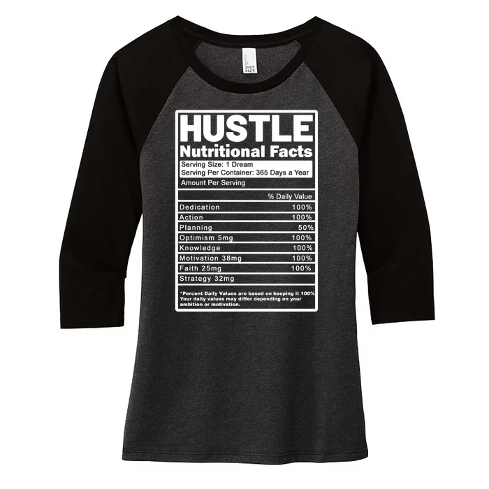 Hustle Nutrition Facts Values Women's Tri-Blend 3/4-Sleeve Raglan Shirt