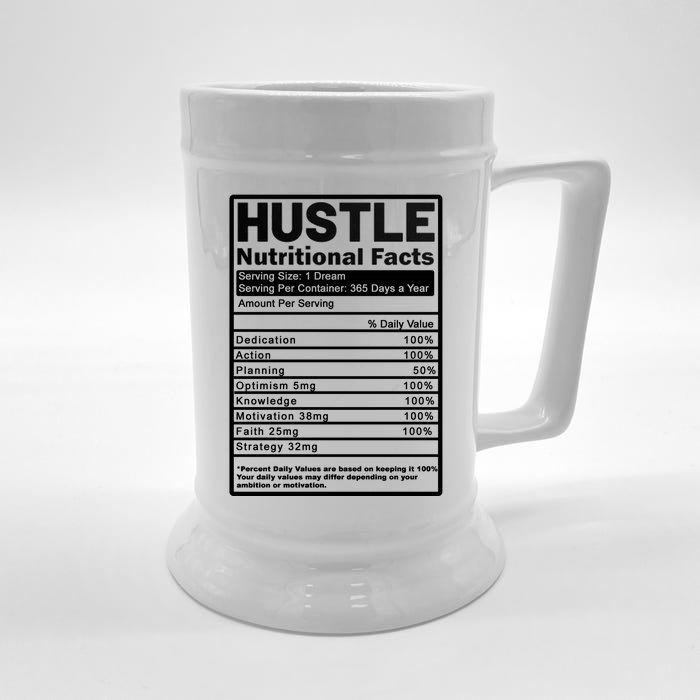 Hustle Nutrition Facts Values Front & Back Beer Stein