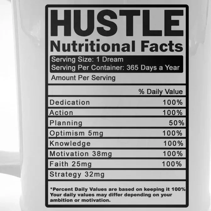 Hustle Nutrition Facts Values Front & Back Beer Stein