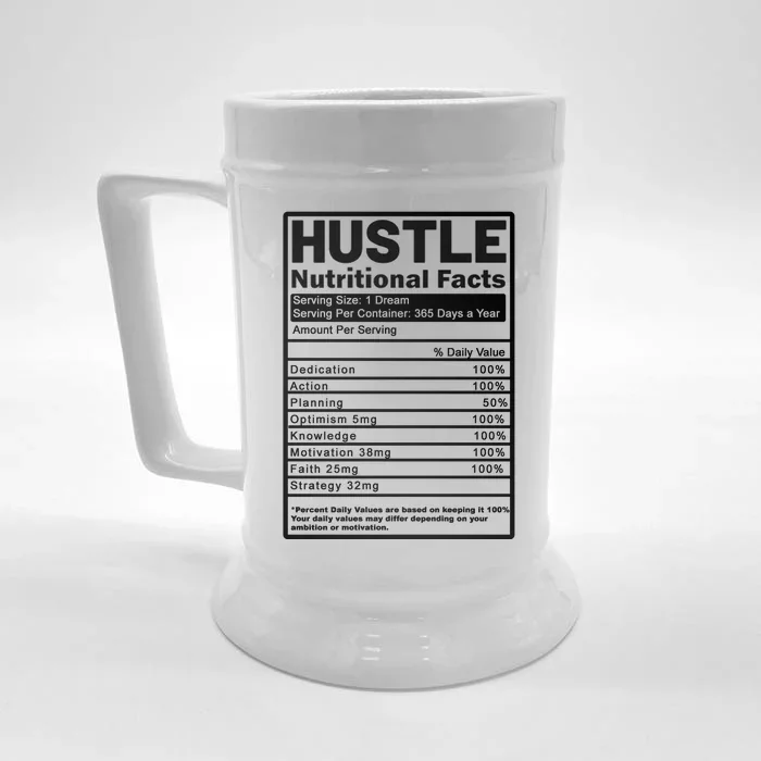 Hustle Nutrition Facts Values Front & Back Beer Stein