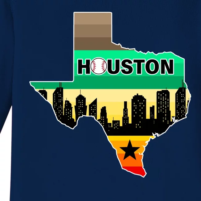 Huston Texas Baseball City Logo Baby Long Sleeve Bodysuit