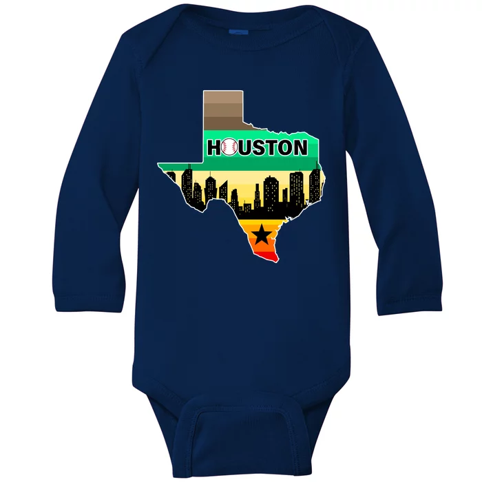 Huston Texas Baseball City Logo Baby Long Sleeve Bodysuit