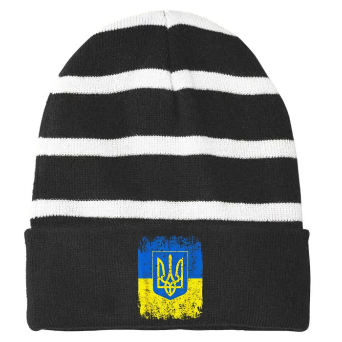 Heritage Ukraine Ukrainian National Trident Flag Pride Striped Beanie with Solid Band