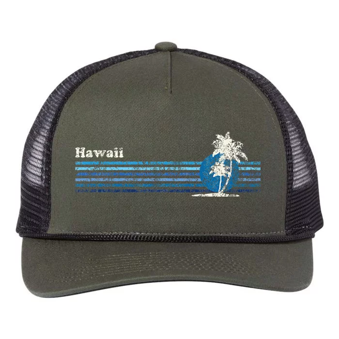 Hawaiian Vintage 80s Palm Trees Sunset Retro Rope Trucker Hat Cap