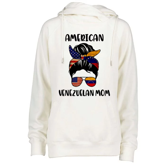 Half Venezuelan American Mom Messy Bun Flag Mothers Day Womens Funnel Neck Pullover Hood