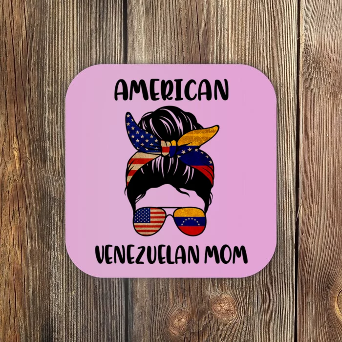 Half Venezuelan American Mom Messy Bun Flag Mothers Day Coaster