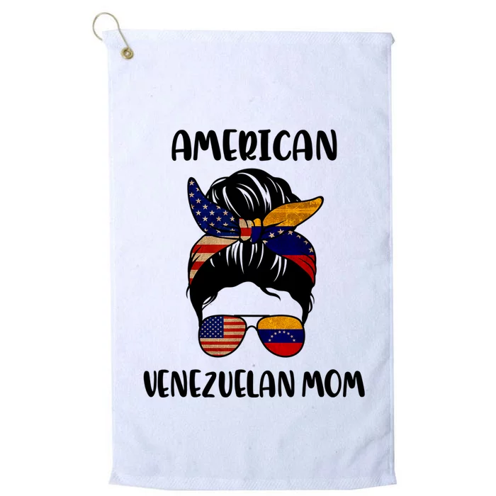 Half Venezuelan American Mom Messy Bun Flag Mothers Day Platinum Collection Golf Towel