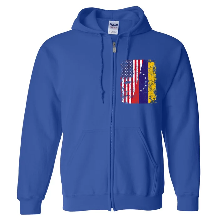 Half Venezuelan American Flags Venezuela Usa Vintage Cute Gift Full Zip Hoodie