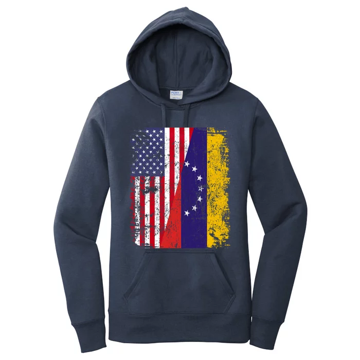 Half Venezuelan American Flags Venezuela Usa Vintage Cute Gift Women's Pullover Hoodie