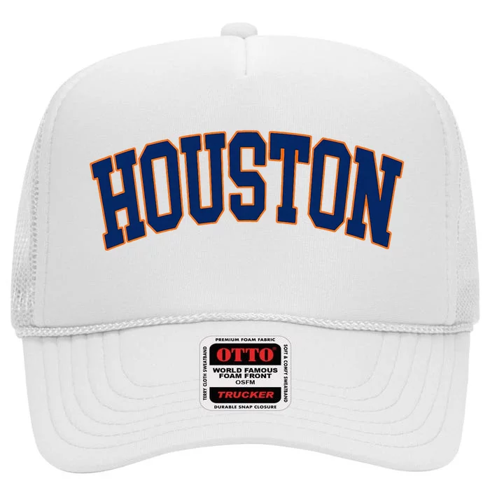 Houston Vintage Blue Orange High Crown Mesh Trucker Hat