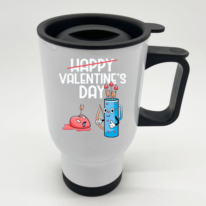 Happy Valentines Day Cute Gift Funny Cupid Bow And Arrow Heart Gift Front & Back Stainless Steel Travel Mug