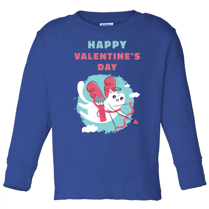 Happy Valentine's Day Love Cat Cool Gift Toddler Long Sleeve Shirt