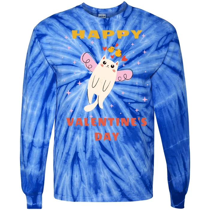 Happy Valentine's Day Love Cat Cool Gift Tie-Dye Long Sleeve Shirt