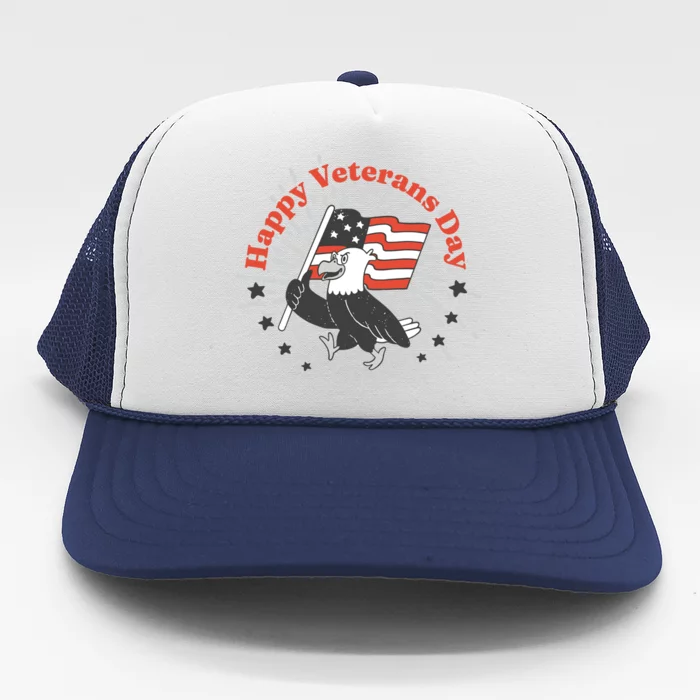 Happy Veterans Day Eagle Trucker Hat