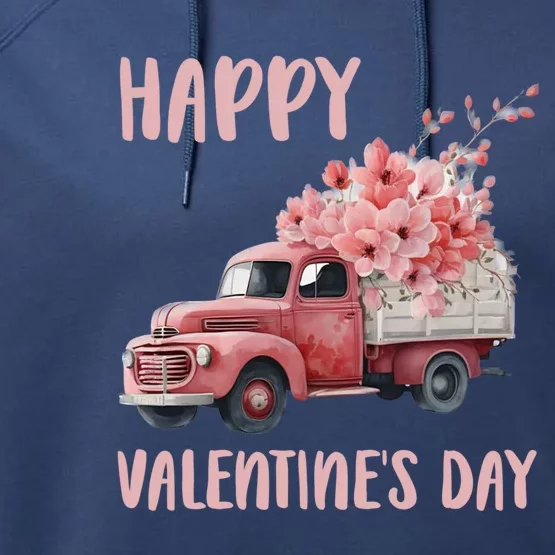 Happy Valentine's Day Flower Truck Friend Friend Cute Gift Performance Fleece Hoodie