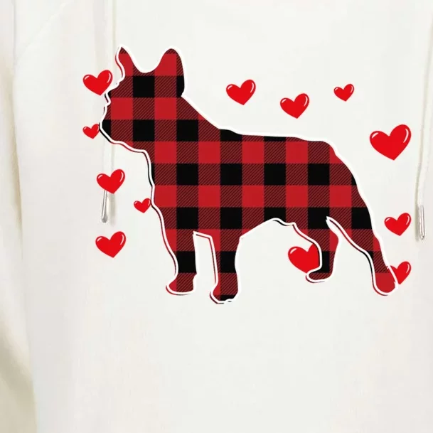 Happy Valentine's Day French Bulldog Red Plaid Heart Cool Gift Womens Funnel Neck Pullover Hood