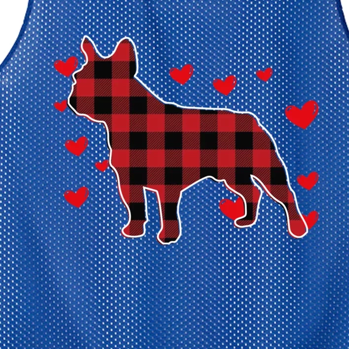 Happy Valentine's Day French Bulldog Red Plaid Heart Cool Gift Mesh Reversible Basketball Jersey Tank