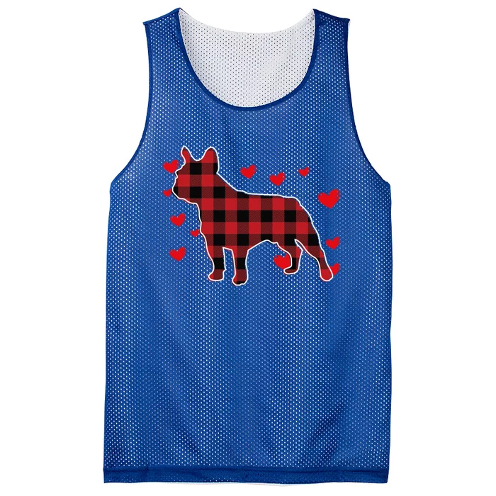 Happy Valentine's Day French Bulldog Red Plaid Heart Cool Gift Mesh Reversible Basketball Jersey Tank