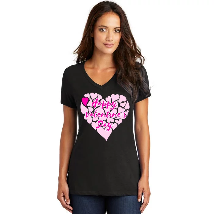 Happy Valentine's Day Heart Shape Logo Women's V-Neck T-Shirt