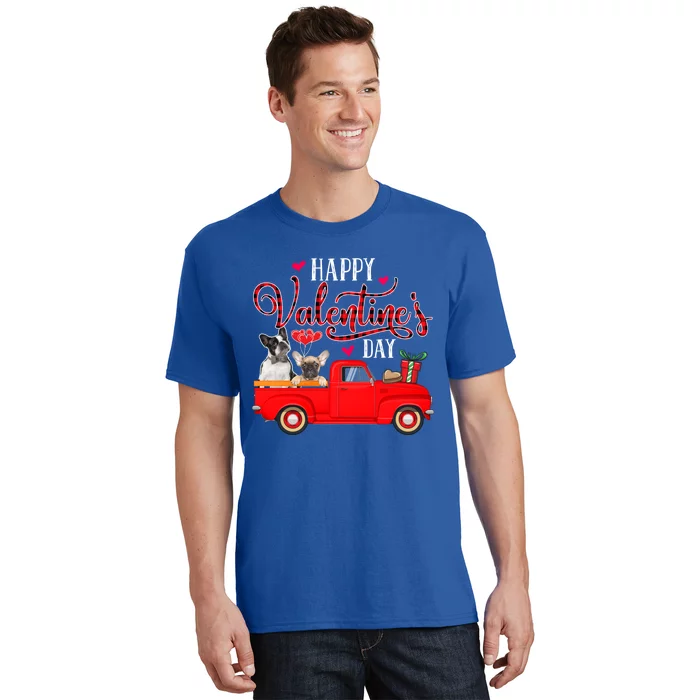 Happy Valentine's Day Funny Plaid Red Truck French Bulldog Funny Gift T-Shirt