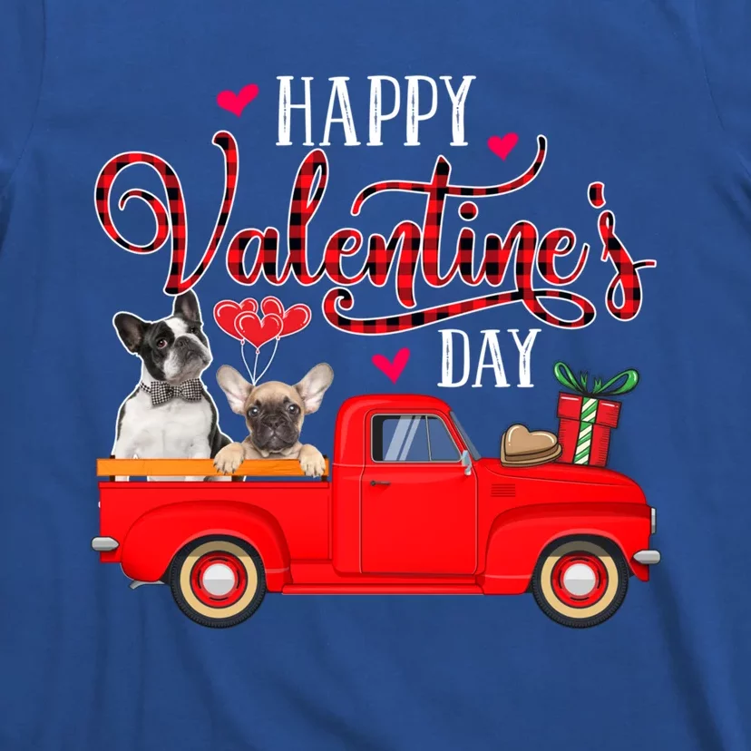 Happy Valentine's Day Funny Plaid Red Truck French Bulldog Funny Gift T-Shirt