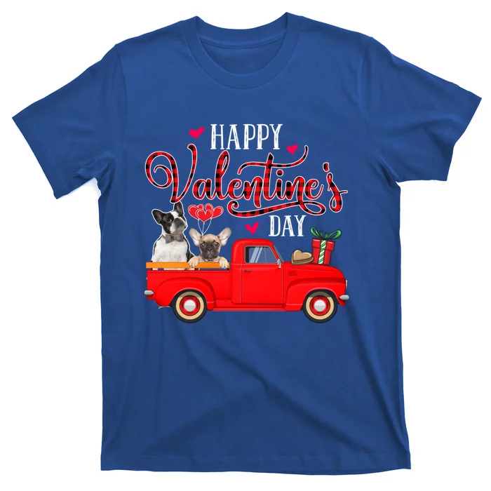 Happy Valentine's Day Funny Plaid Red Truck French Bulldog Funny Gift T-Shirt