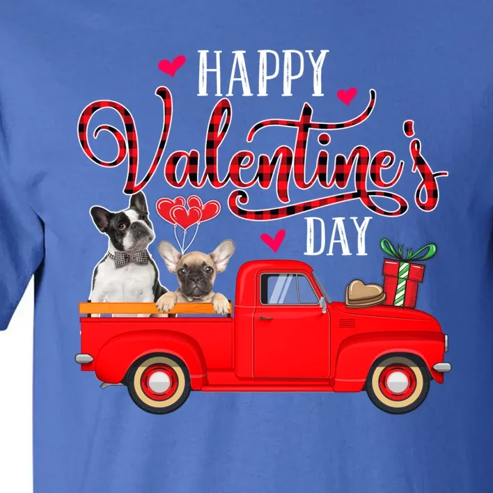 Happy Valentine's Day Funny Plaid Red Truck French Bulldog Funny Gift Tall T-Shirt