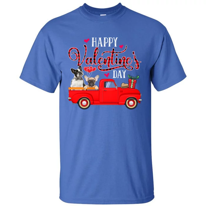 Happy Valentine's Day Funny Plaid Red Truck French Bulldog Funny Gift Tall T-Shirt