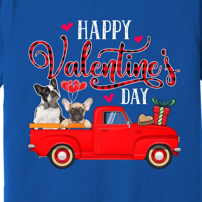 Happy Valentine's Day Funny Plaid Red Truck French Bulldog Funny Gift Premium T-Shirt