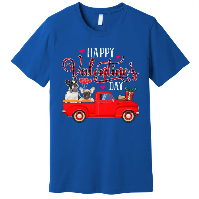 Happy Valentine's Day Funny Plaid Red Truck French Bulldog Funny Gift Premium T-Shirt