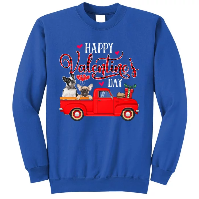 Happy Valentine's Day Funny Plaid Red Truck French Bulldog Funny Gift Tall Sweatshirt