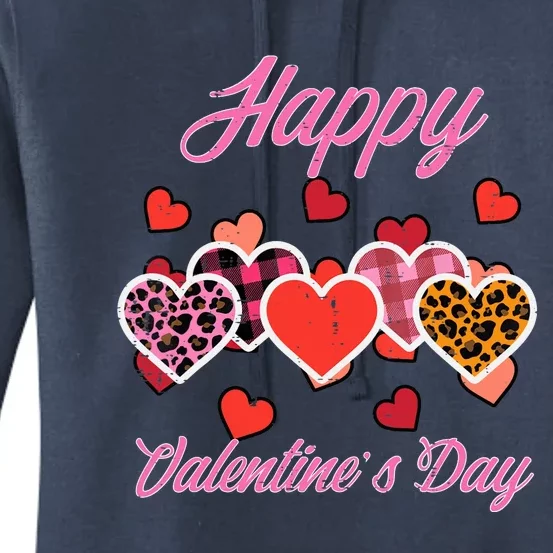 Happy Valentines Day Leopard Plaid Hearts Wo Girl Women's Pullover Hoodie